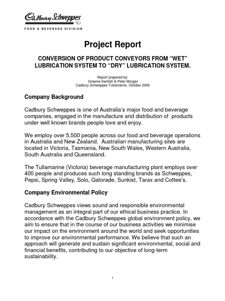 Project Report Conversion of Product Conveyors From "Wet" Lubrication