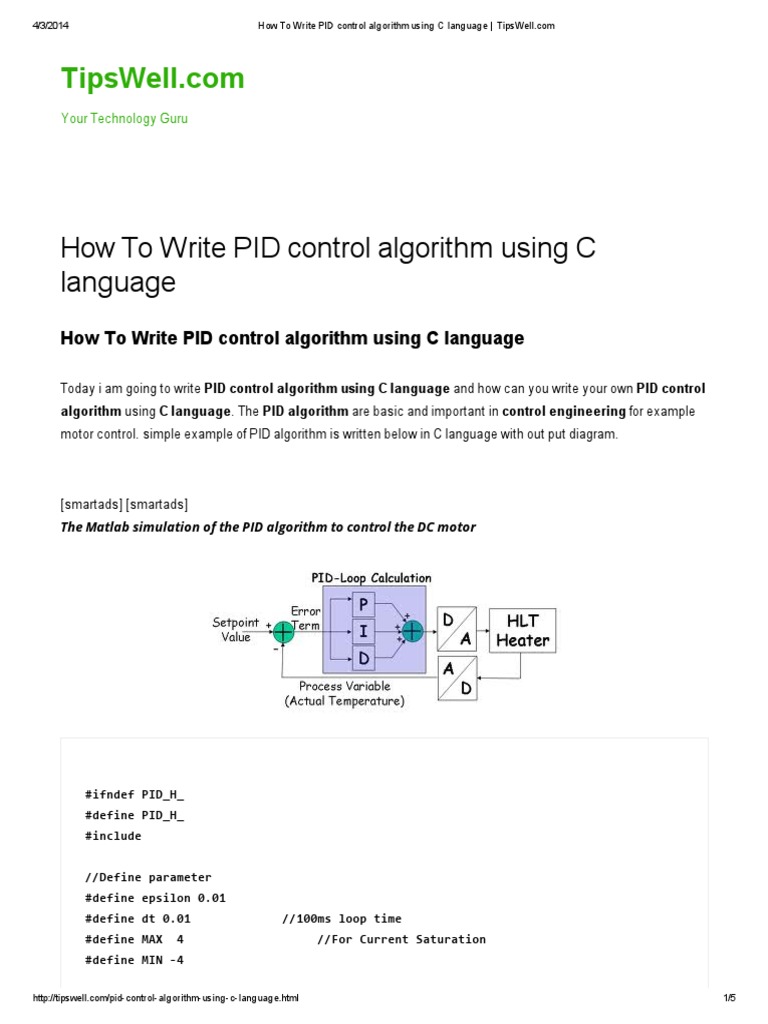 How To Write PID Control Algorithm Using PDF | PDF | C (Programming ...