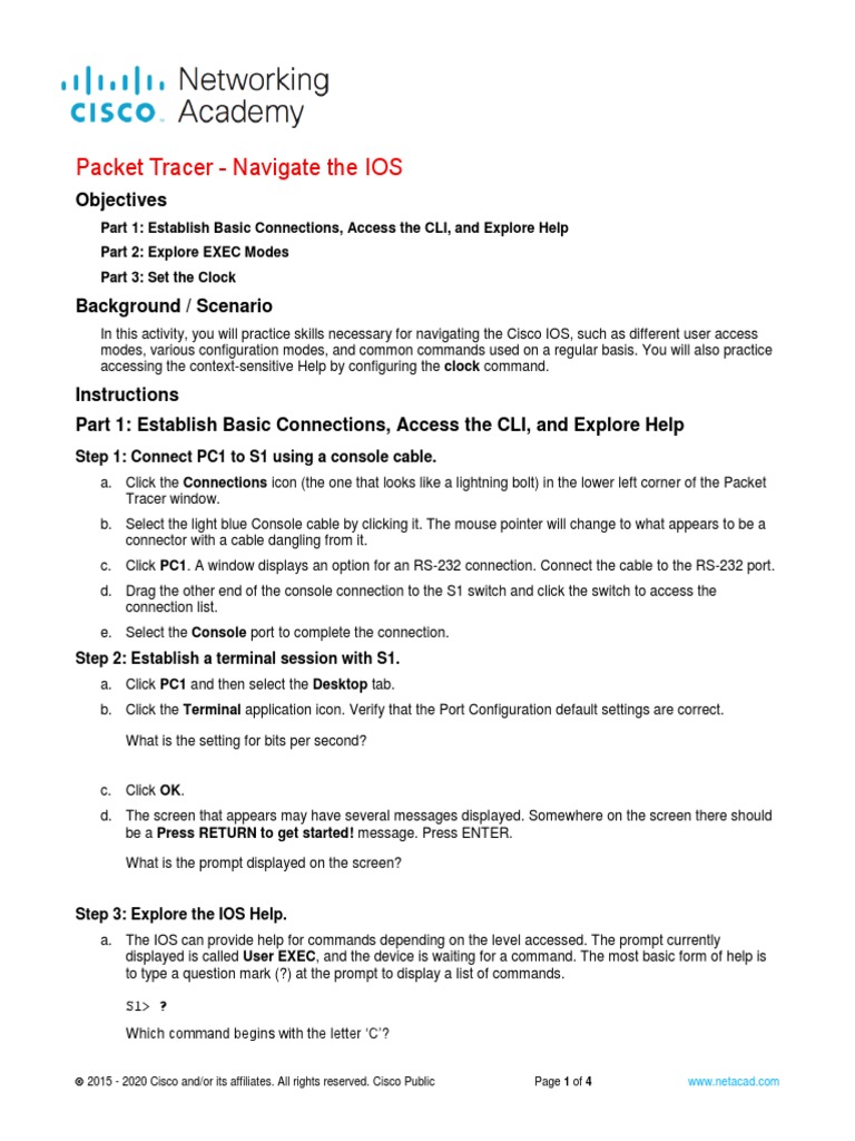 Navigating Cisco IOS with Packet Tracer | PDF | Command Line Interface ...