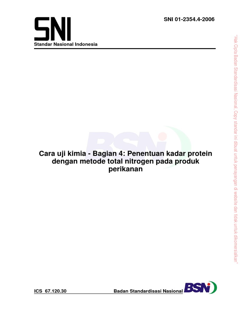 Uji Kadar Protein Metode Kjeldahl SNI | PDF | Teknologi & Rekayasa