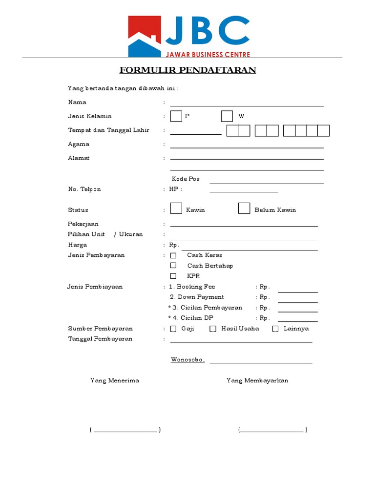 Contoh Formulir Pendaftaran Sekolah | PDF