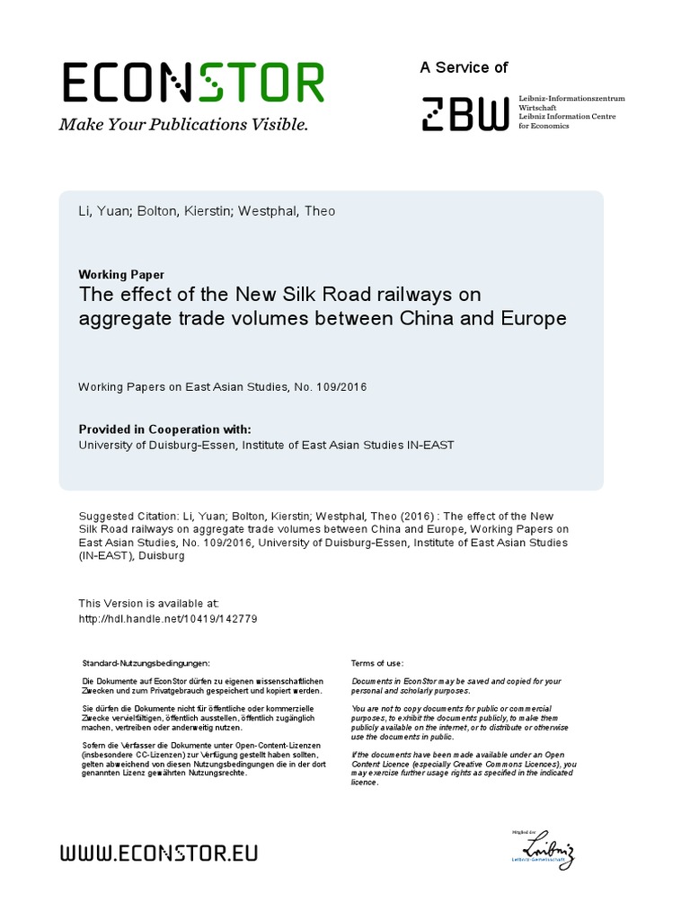 The Effect of The New Silk Road Railways On Aggregate Trade Volumes ...
