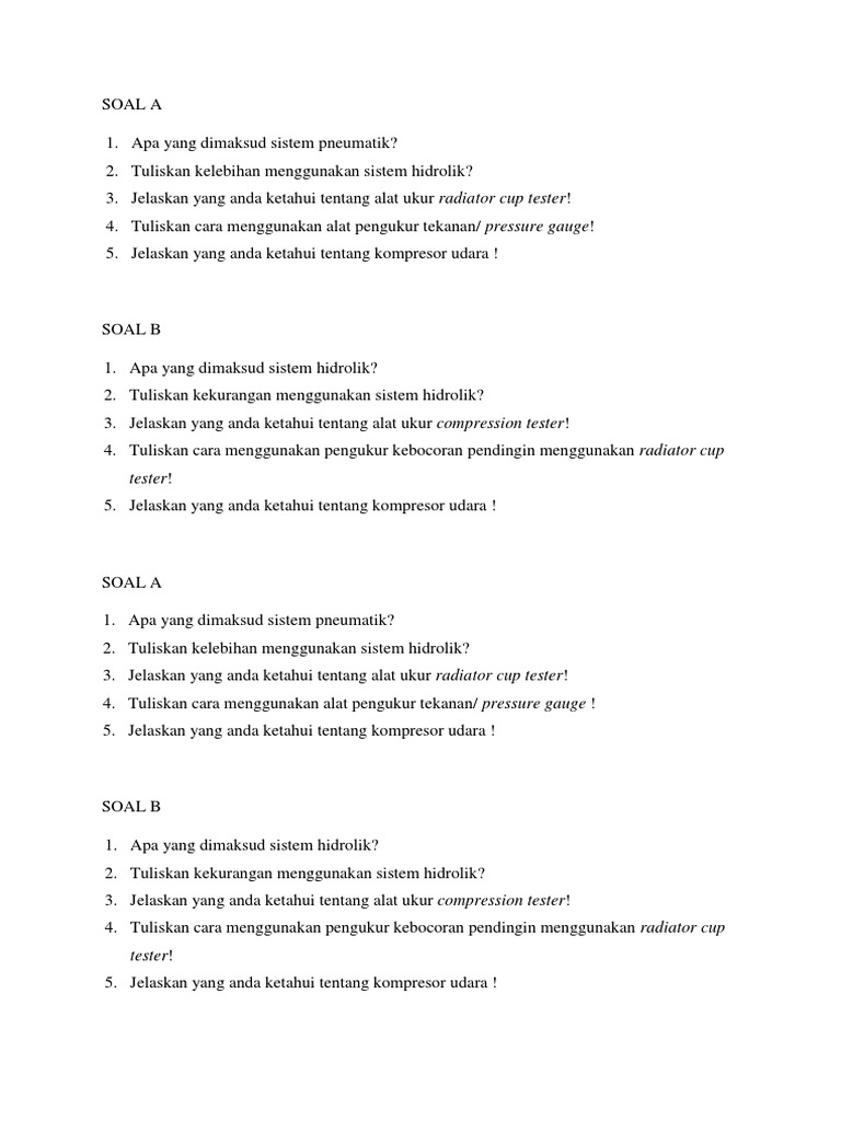 Soal A B Alat Ukur Hidrolik Dan Pneumatik Pdf