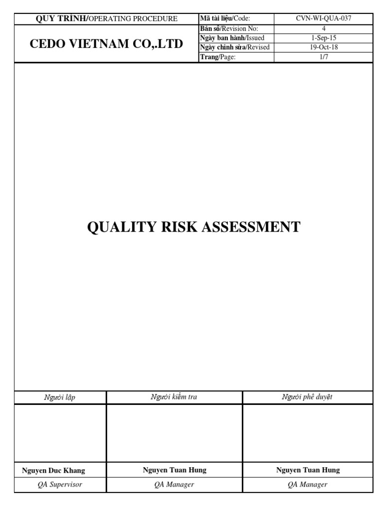 CEDO Vietnam Quality Risk Assessment | PDF | Knife | Nature