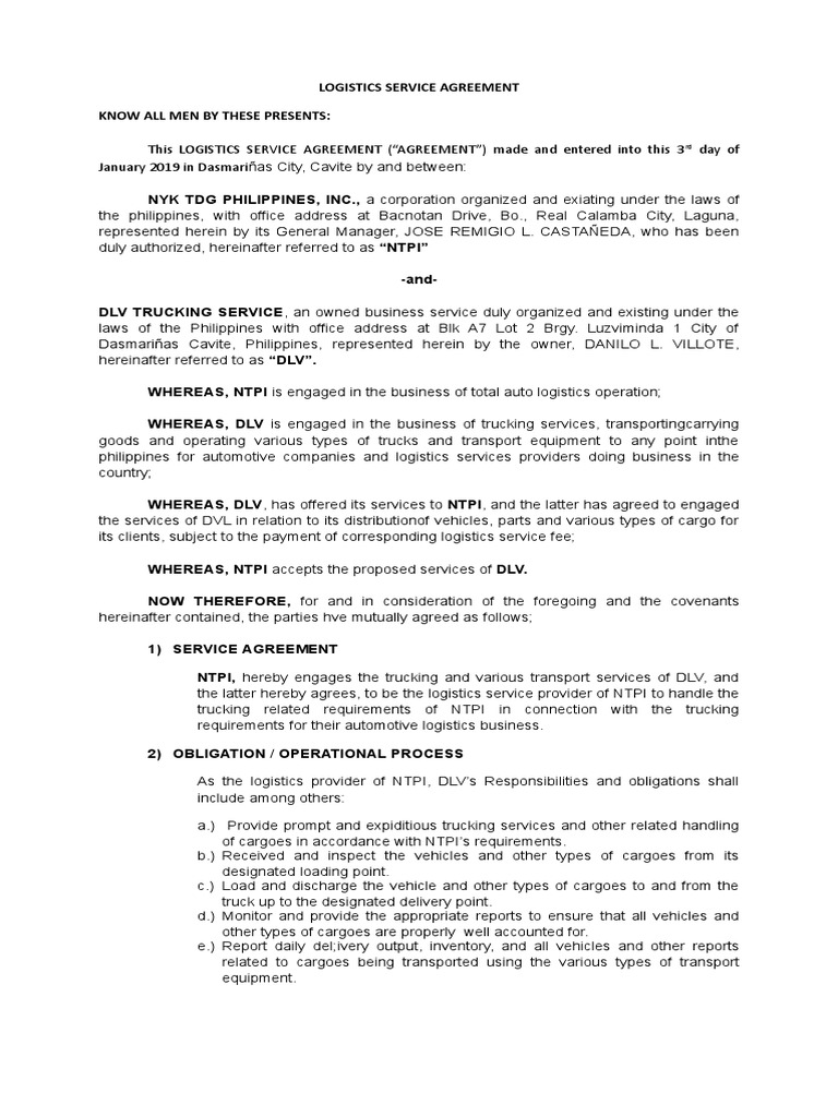 Logistics Service Agreement Overview | PDF | Cargo | Logistics
