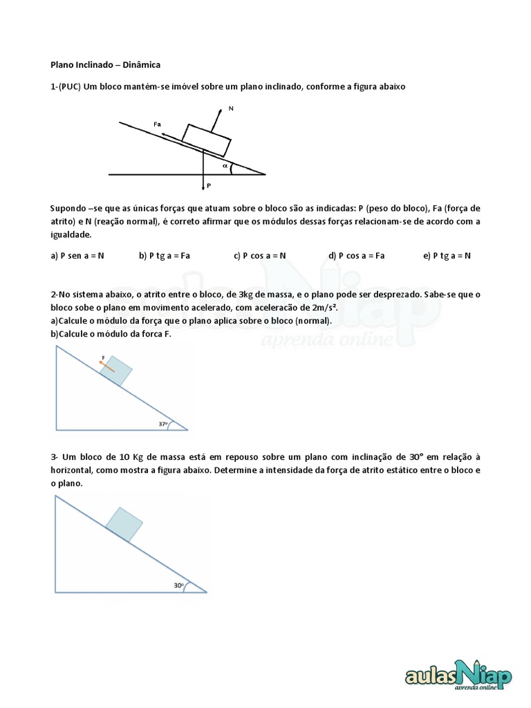 Exercícios Resolvidos de Plano Inclinado | PDF | Massa | Atrito