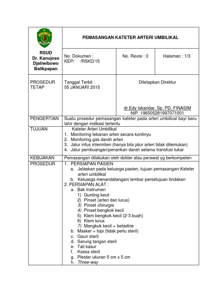 Pemasangan Kateter Arteri Umbilikal Baru | PDF
