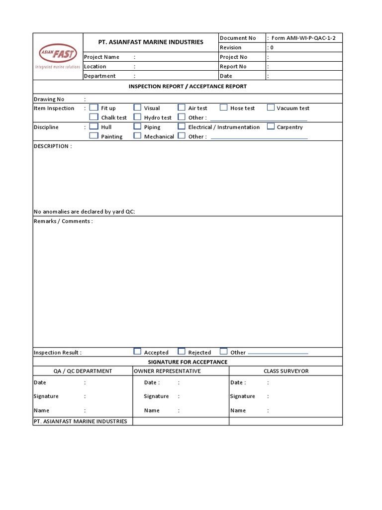 AMI Inspection Report for Asianfast | PDF
