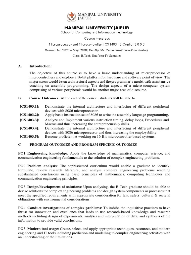 MPMC Theory Handout CS1403 | PDF | Engineering | Assembly Language