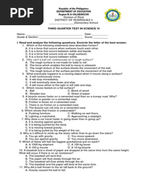 3rd quarter test in science 6