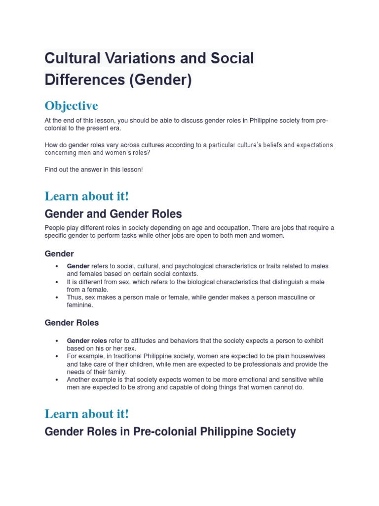 Cultural Variations and Social Differences | Download Free PDF | Gender ...