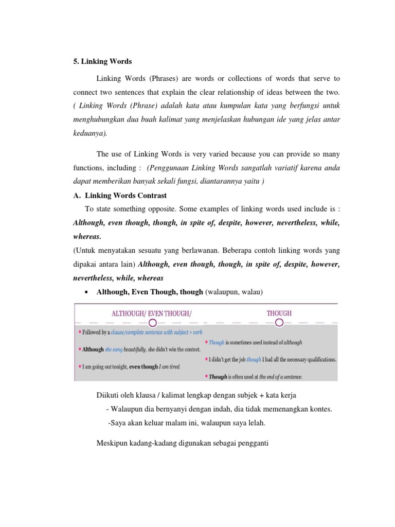 Linking Words Contrast & Time | PDF