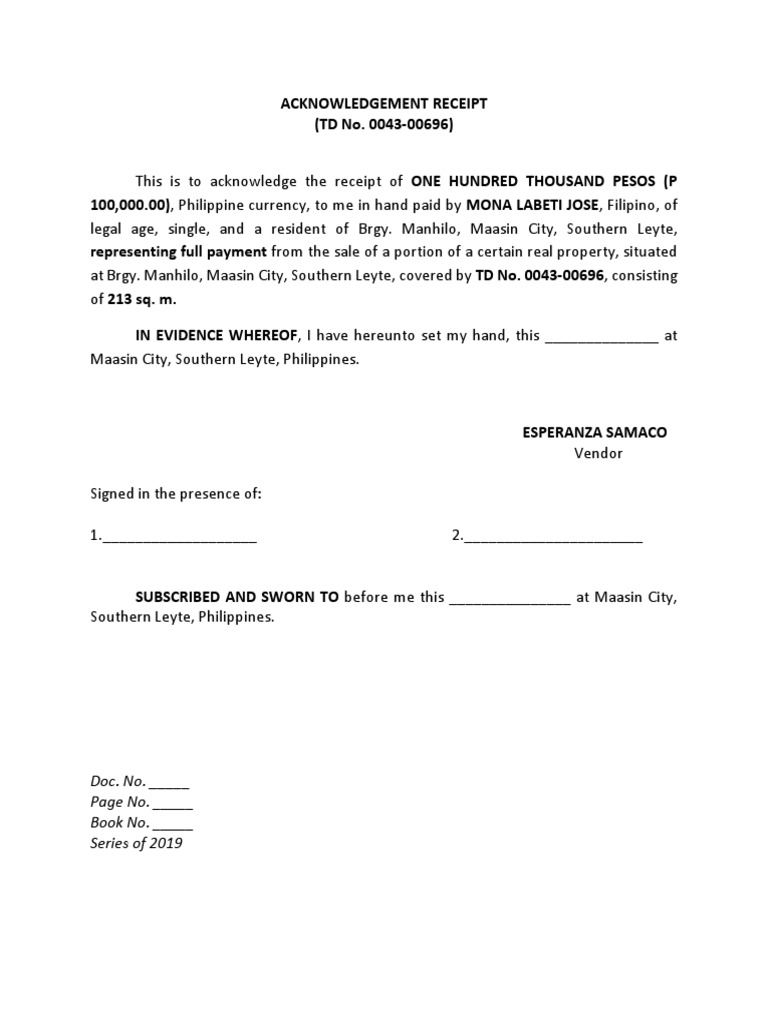 acknowledgement receipt pdf