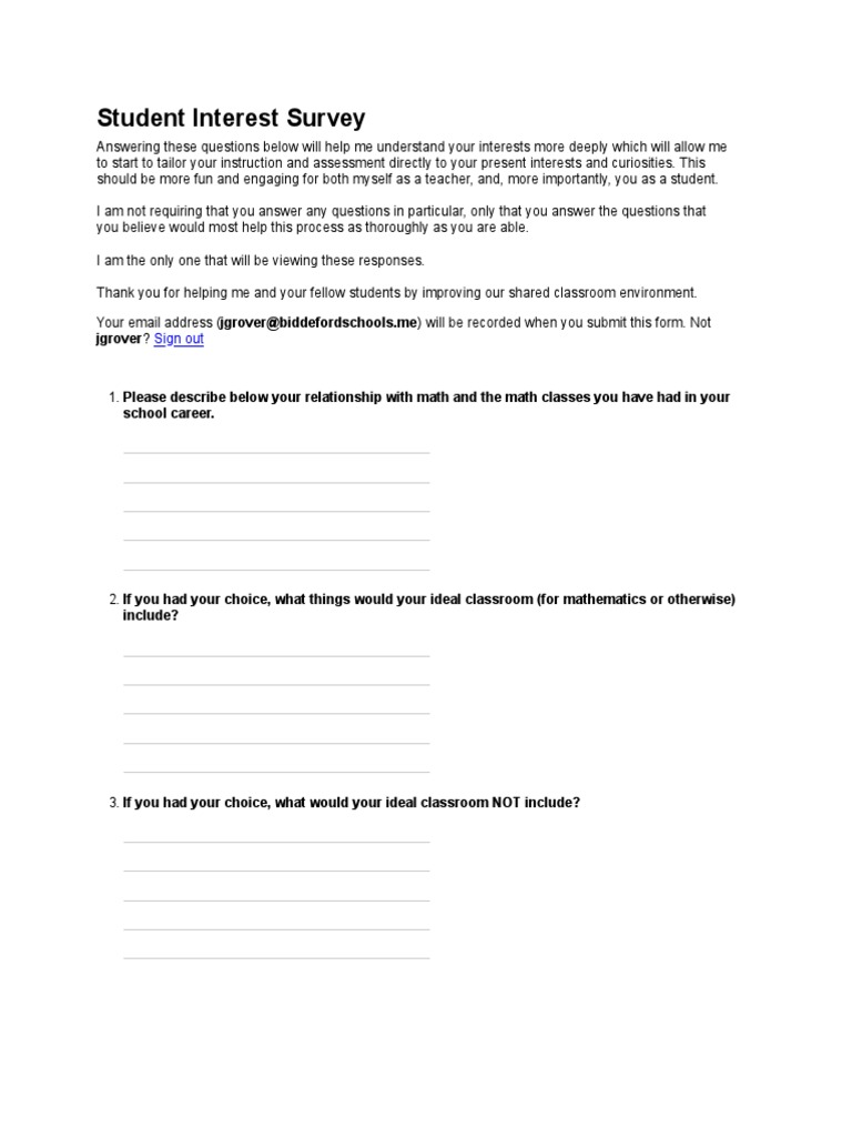 Student Interest Survey Google Forms PDF Classroom Pedagogy