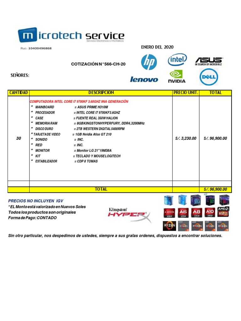 Cotización de PC Gamer Intel Core i7 | PDF