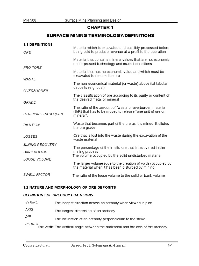 Surface Mining Notes Terminology Definitions Pdf Mining Surface