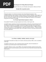 Critical Response Rhetorical Strategies Worksheet