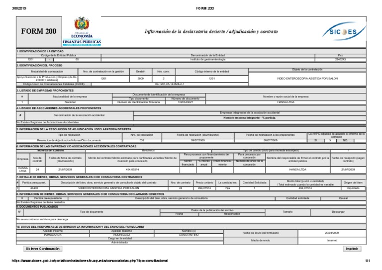 Formulario 200: Contratación Bolivia | PDF | Economias | Business