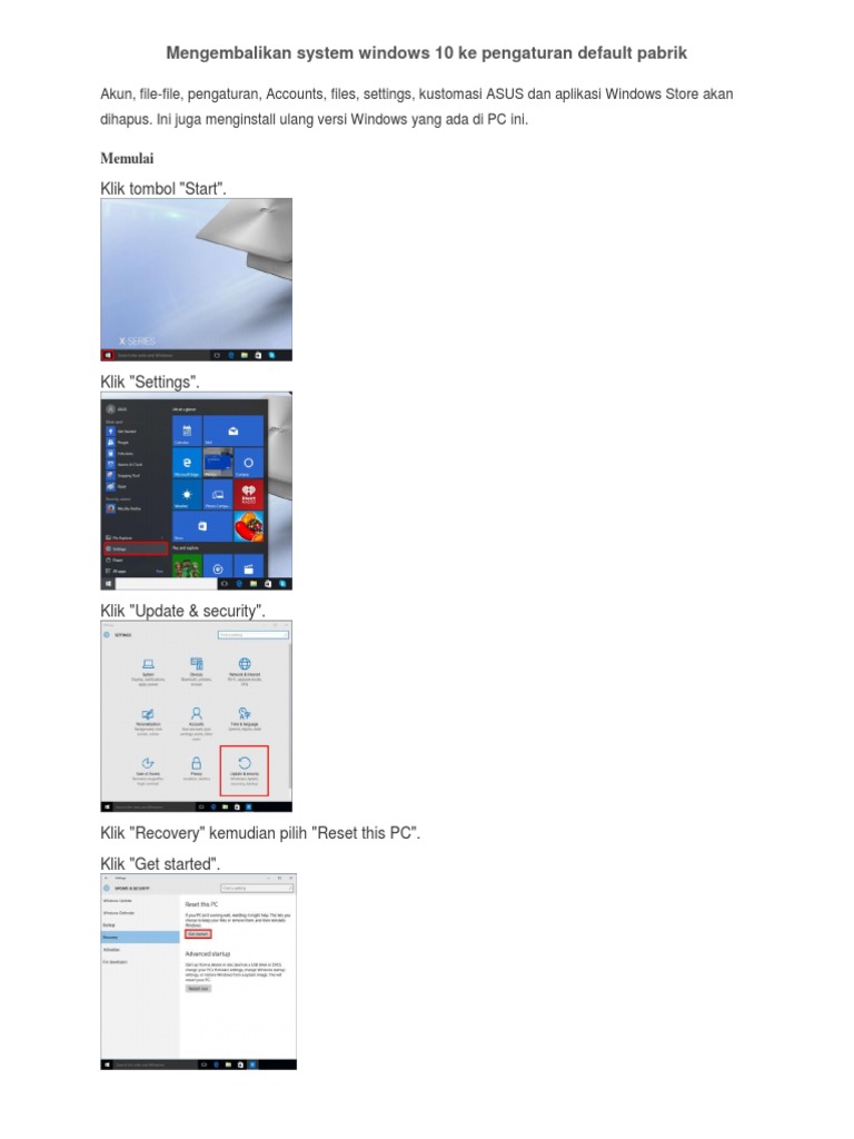 Reset Windows 10 ke Pengaturan Pabrik | PDF