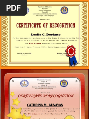 certificate of recognition