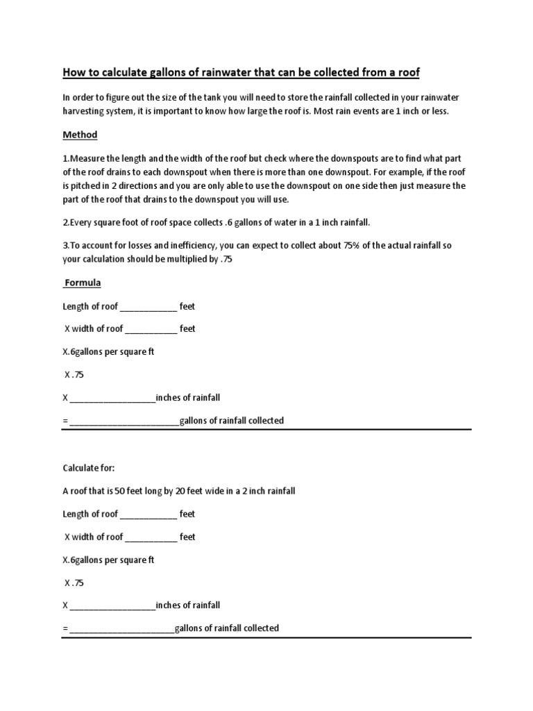 Rainwater Collection Calculation PDF | PDF