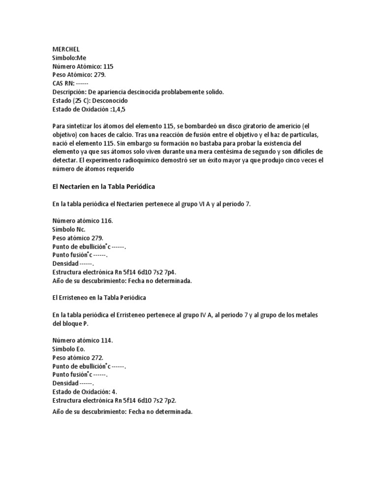 Elemento 115: Merchel en la Tabla Periódica | PDF | Ciencia y matemáticas