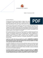 Carta de Pedro Sánchez aos ministros de PSOE e UP