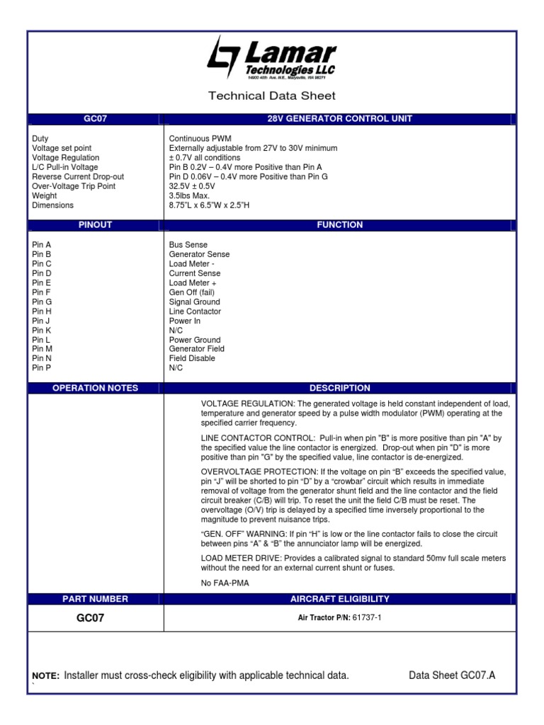 GC07 Generator Control Unit Data Sheet | PDF | Telecommunications ...