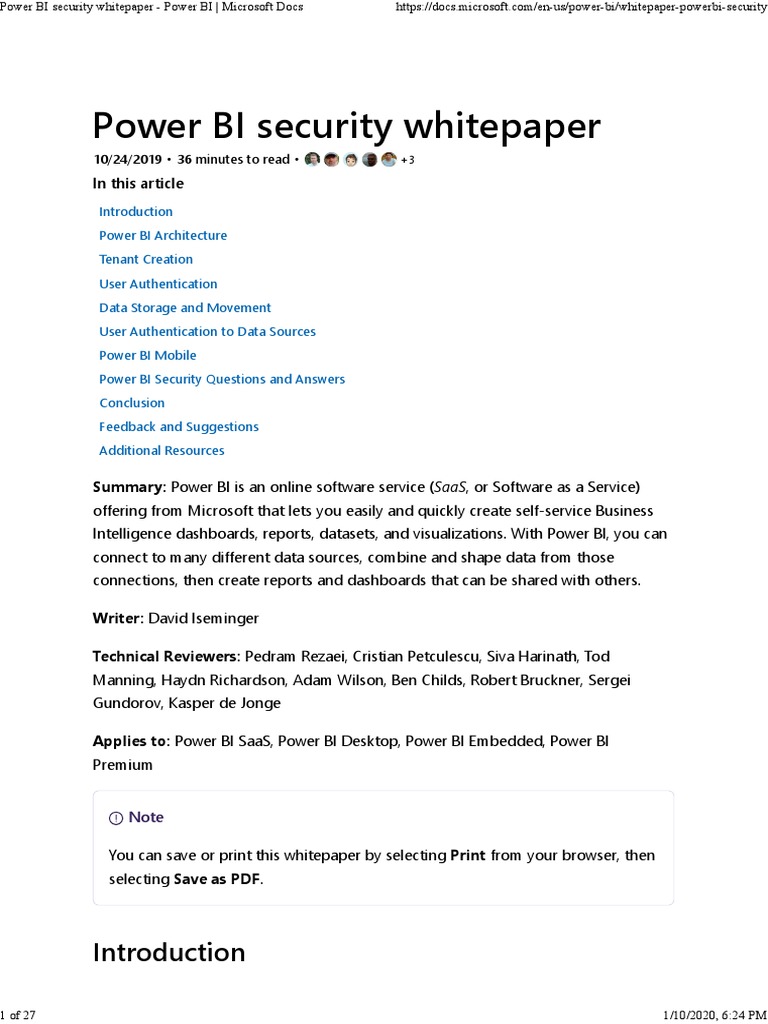 Power BI Security Whitepaper PDF Microsoft Azure Mobile App