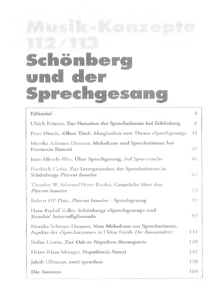 Schonberg Und Der Sprechgesang