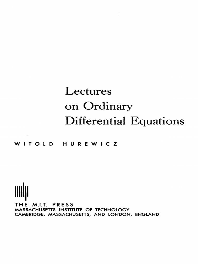 Lectures on ordinary differential equations hurewicz pdf pdf