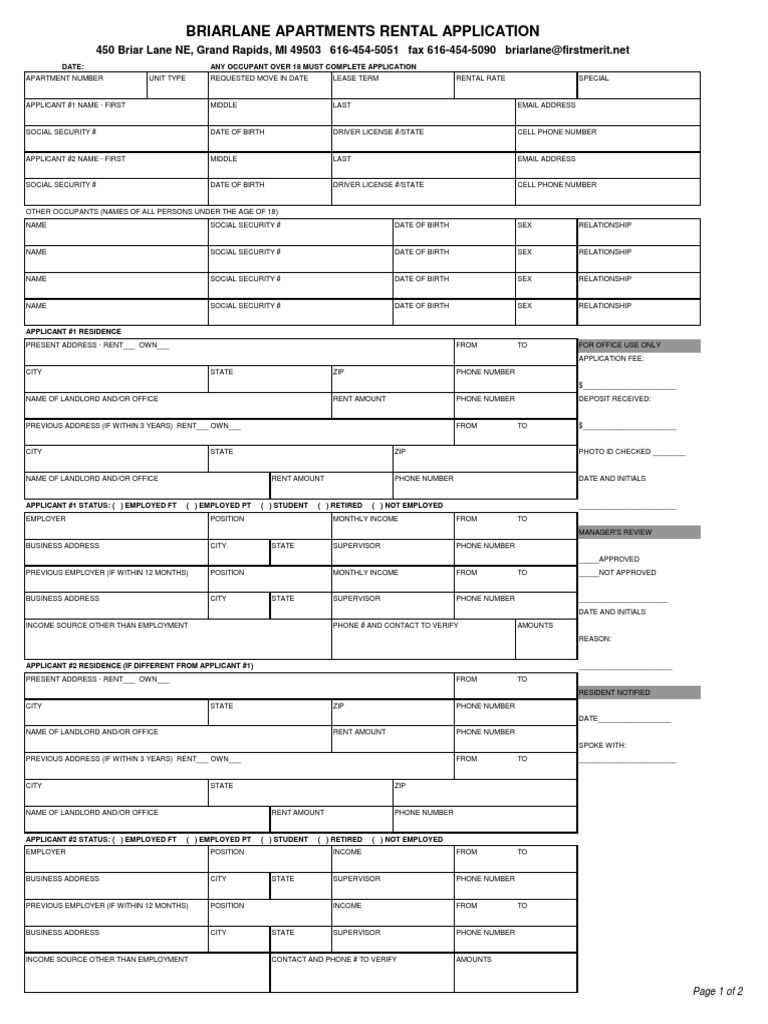 Briarlane Apartments Rental Application | PDF | Renting | Landlord