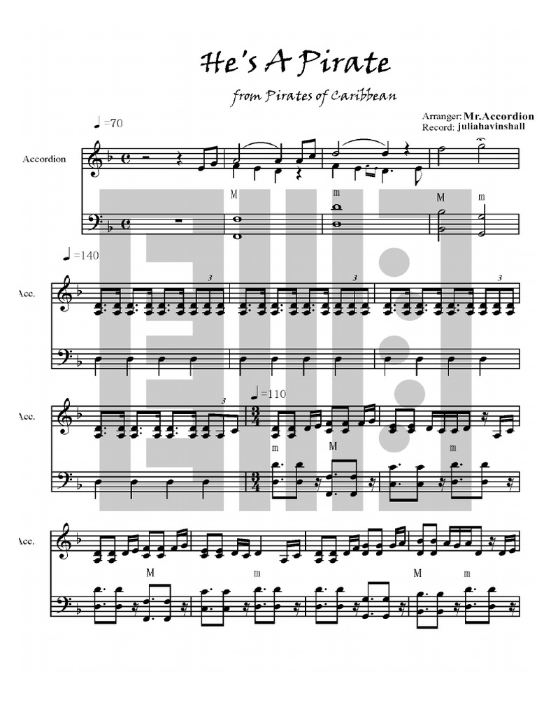 Accordion Pirates Of The Caribbean He S A Pirate Pdf