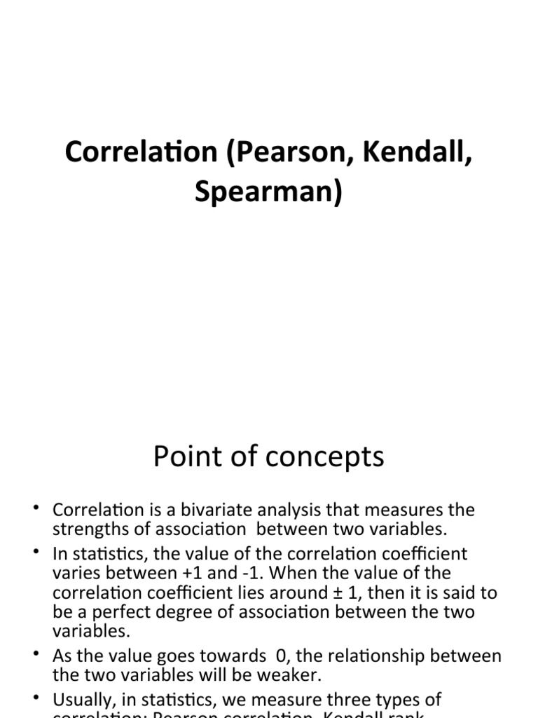 Correlation (Pearson, Kendall, Spearman) PDF Correlation And