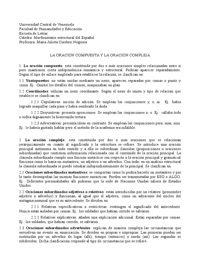 Oraciones Compuestas y Complejas | PDF | Oración (Lingüística) | Adverbio