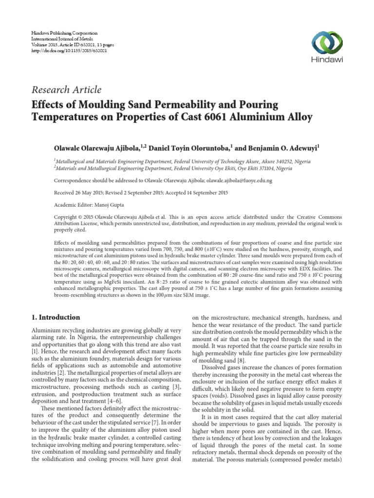 Journal Effect of Moulding Sand Permeability PDF | PDF | Casting ...
