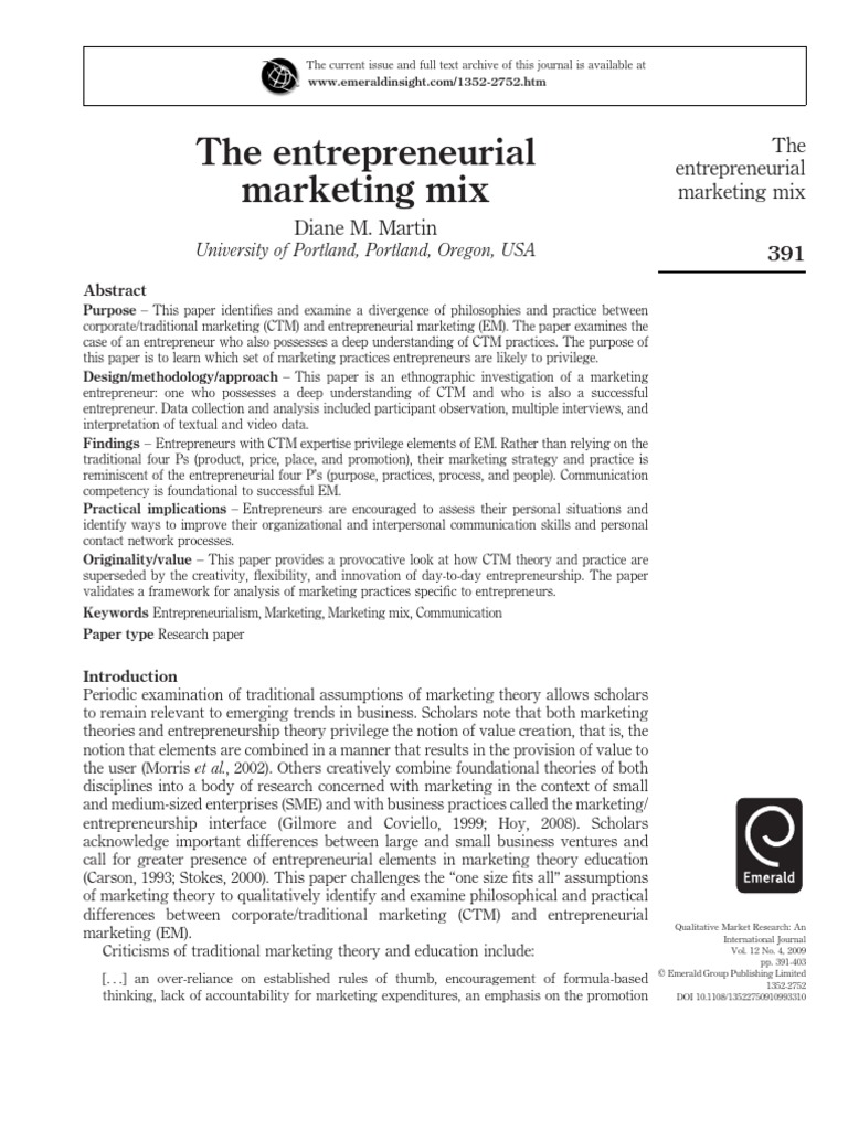 Rethinking the Entrepreneurial Marketing Mix | PDF | Entrepreneurship ...