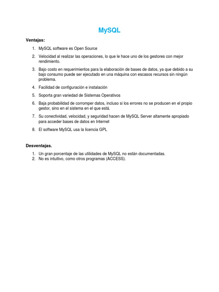 Ventajas y desventajas de MySQL y Oracle | PDF | Oracle Corporation ...