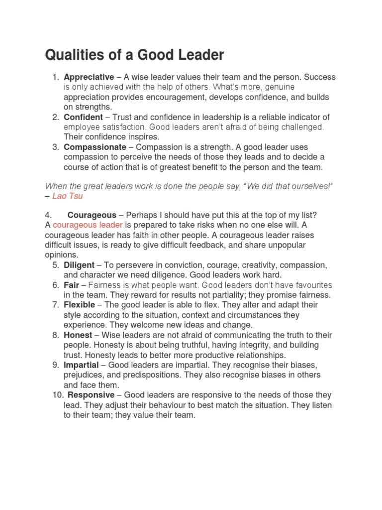 Essential Qualities of Good Leaders | PDF