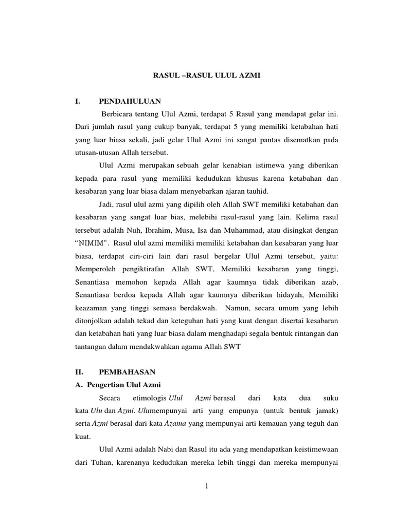 Tugas Akidah Akhlak - Rasul Ulul Azmi | PDF