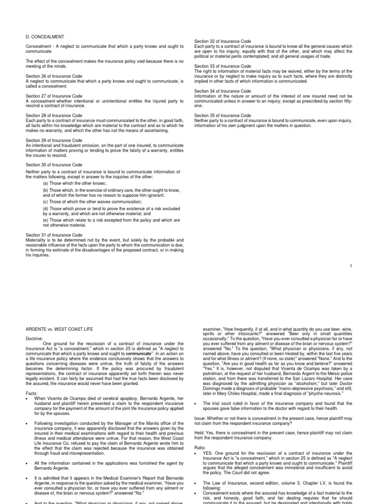6 Concealment PDF Insurance Life Insurance