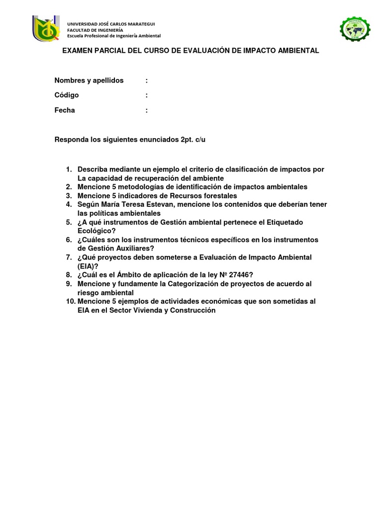 Examen de Evaluación de Impacto Ambiental | PDF | Tecnología