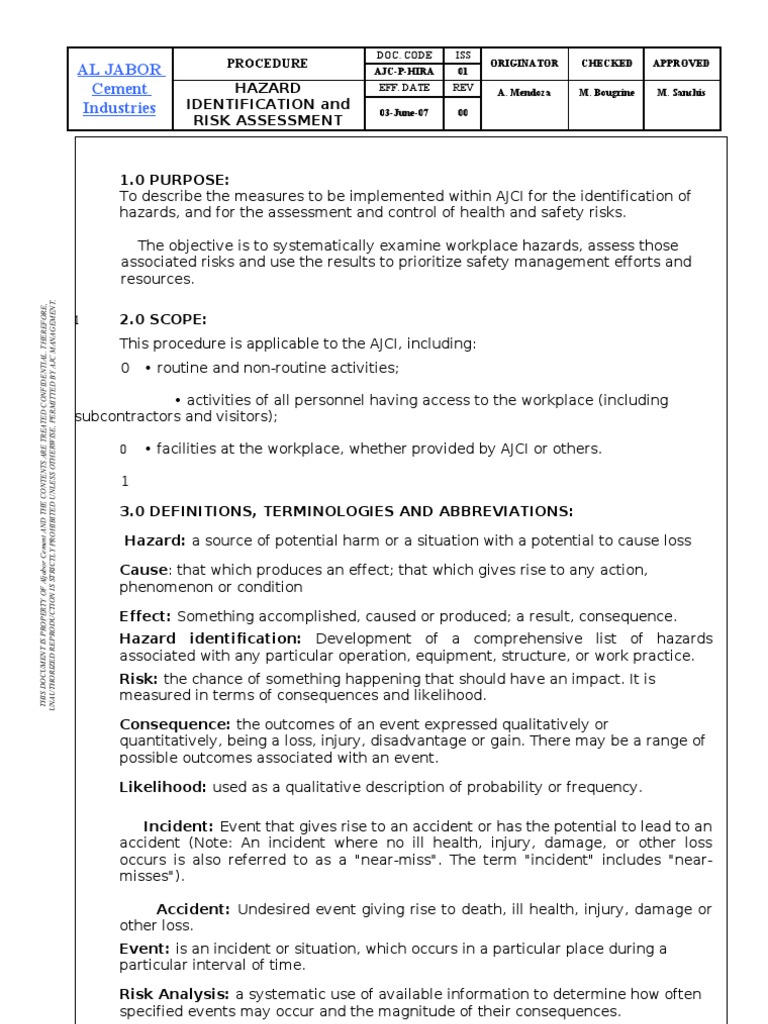 AJCI Hazard Identification Procedure | PDF | Risk Assessment | Hazards