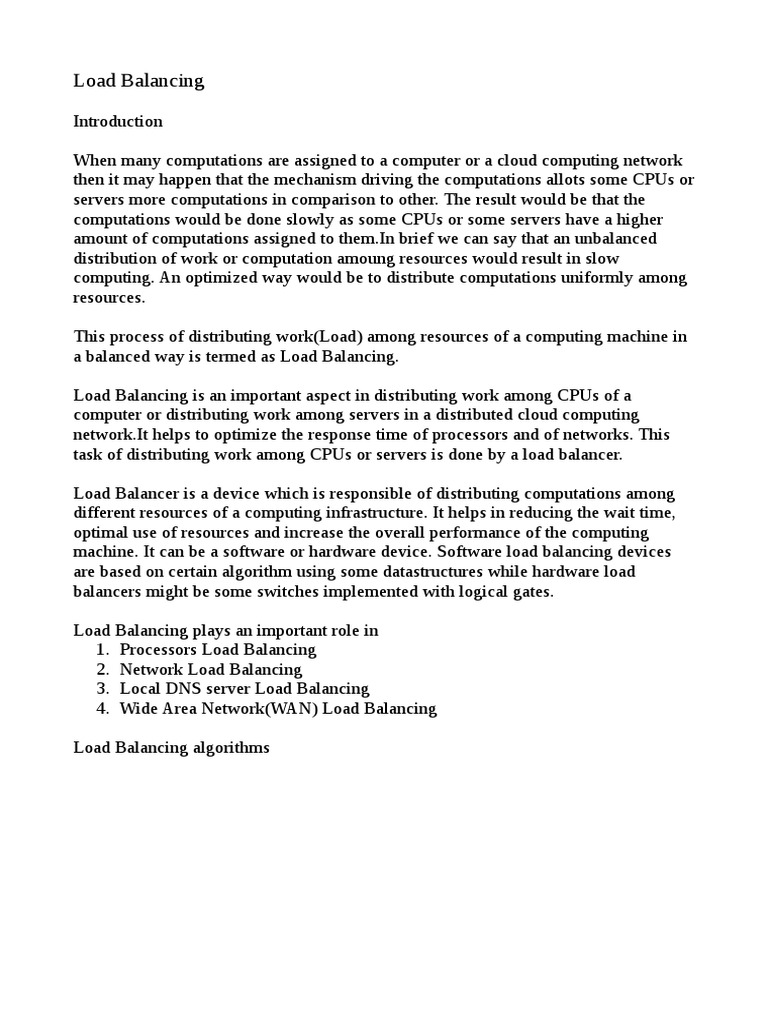 Load Balancing | PDF | Load Balancing (Computing) | Central Processing Unit