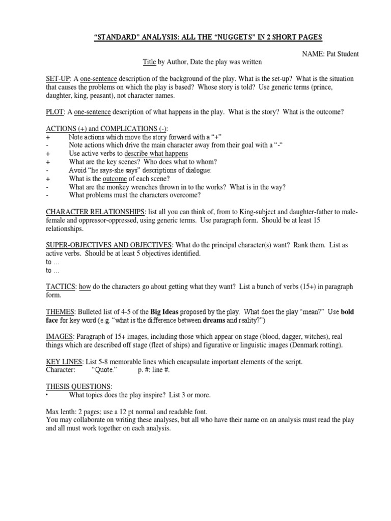 Play Analysis Guide for Students | PDF | General Fiction