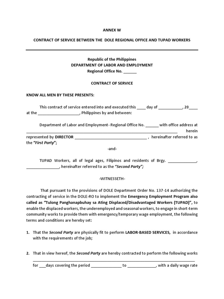 ANNEX W TUPAD Contract of Service PDF Employment Business ANNEX W TUPAD Contract of Service PDF Employment Business