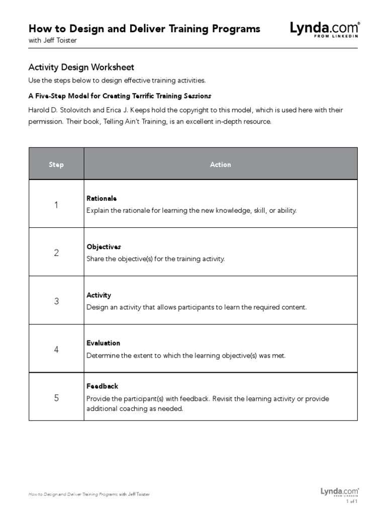 Activity Design Worksheet | PDF