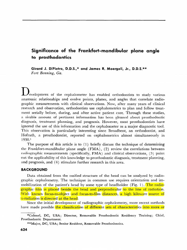 FMA Angle's Role in Prosthodontics | PDF | Dentures | Dentistry