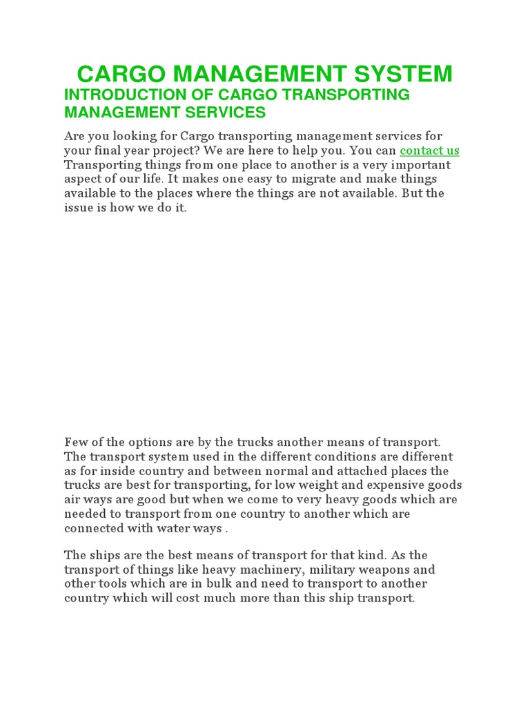Cargo Management System Overview | PDF | Cargo | Transport