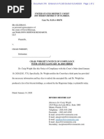 Craig Wright's Notice of Compliance